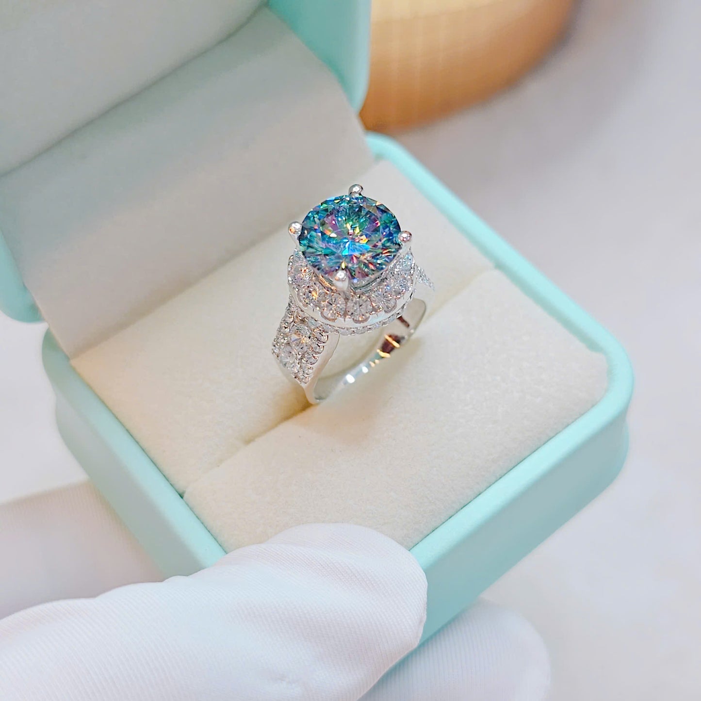 Premium 3.5ct Rainbow Moissanite Italian Silver Ring