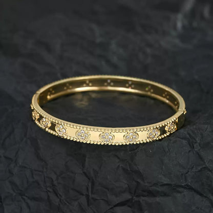 18K Gold-Plated S925 Silver Clover Bangle