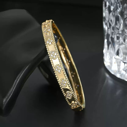 18K Gold-Plated S925 Silver Clover Bangle