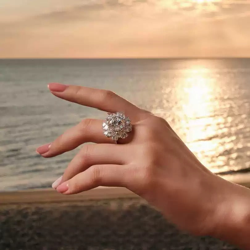 Luxury large diamond S925 silver ring