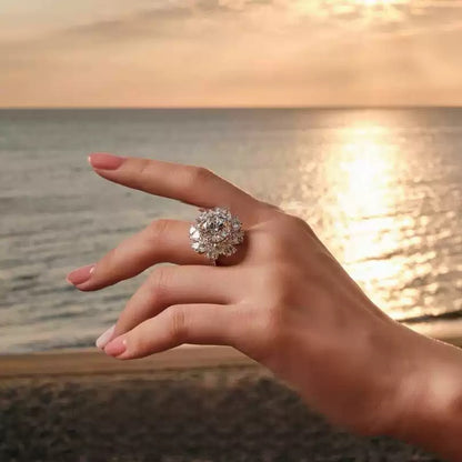 Luxury large diamond S925 silver ring