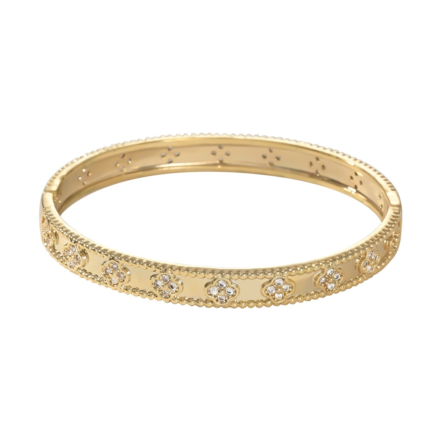 18K Gold-Plated S925 Silver Clover Bangle