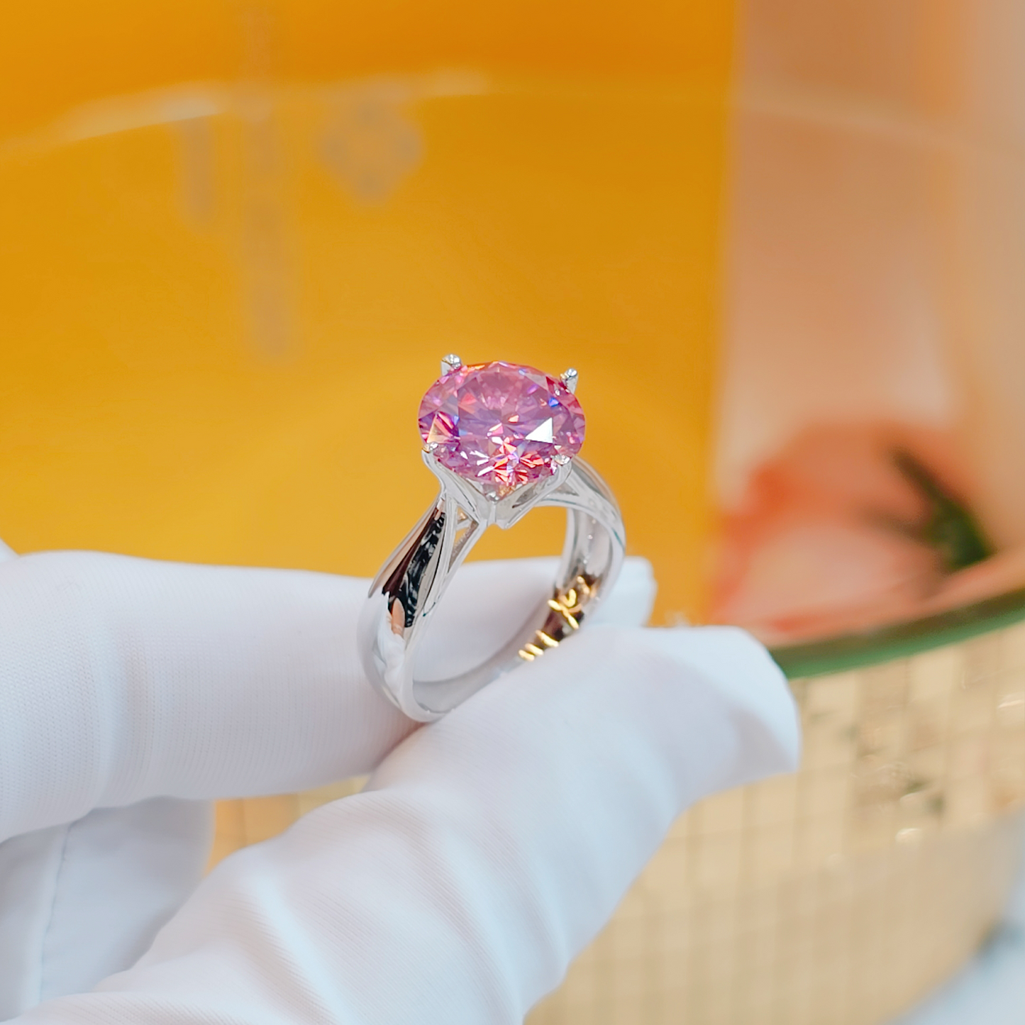3.5ct Pink Moissanite Ring in Italian S925 Silver