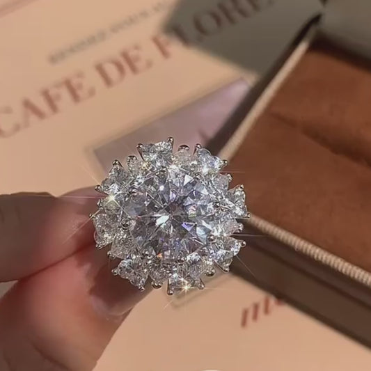 Luxury large diamond S925 silver ring