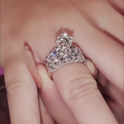 Italian Silver Full Moissanite Wedding Ring Set