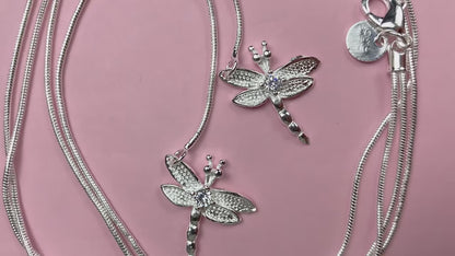 Two Dragonfly Pendant Necklace in S925 Silver