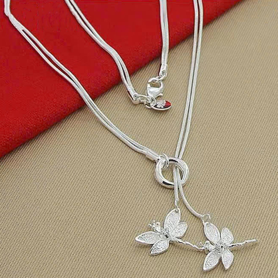 Two Dragonfly Pendant Necklace in S925 Silver