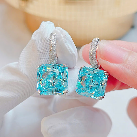 Italian Silver Drop Earrings with Large Sparkling Stones