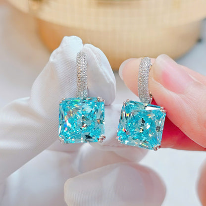 Italian Silver Drop Earrings with Large Sparkling Stones