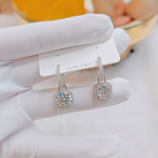 Italian 925 Silver Drop Earrings with 2ct Moissanite (135-Facet Cut)