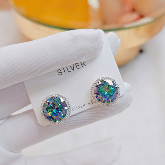 6ct Rainbow Moissanite Halo Earrings in Premium Italian S925 Silver