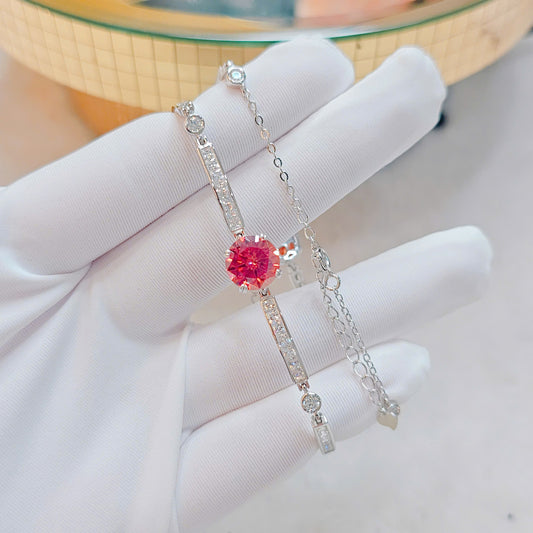 Luxury Italian Silver 3ct Red Moissanite Bracelet