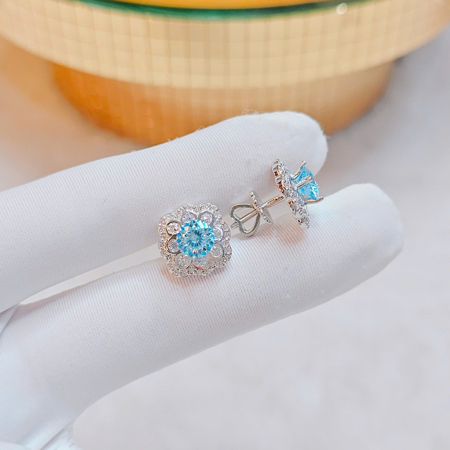 Luxury Italian Silver 5.4mm Blue Moissanite Earrings – 100 Facet Cut