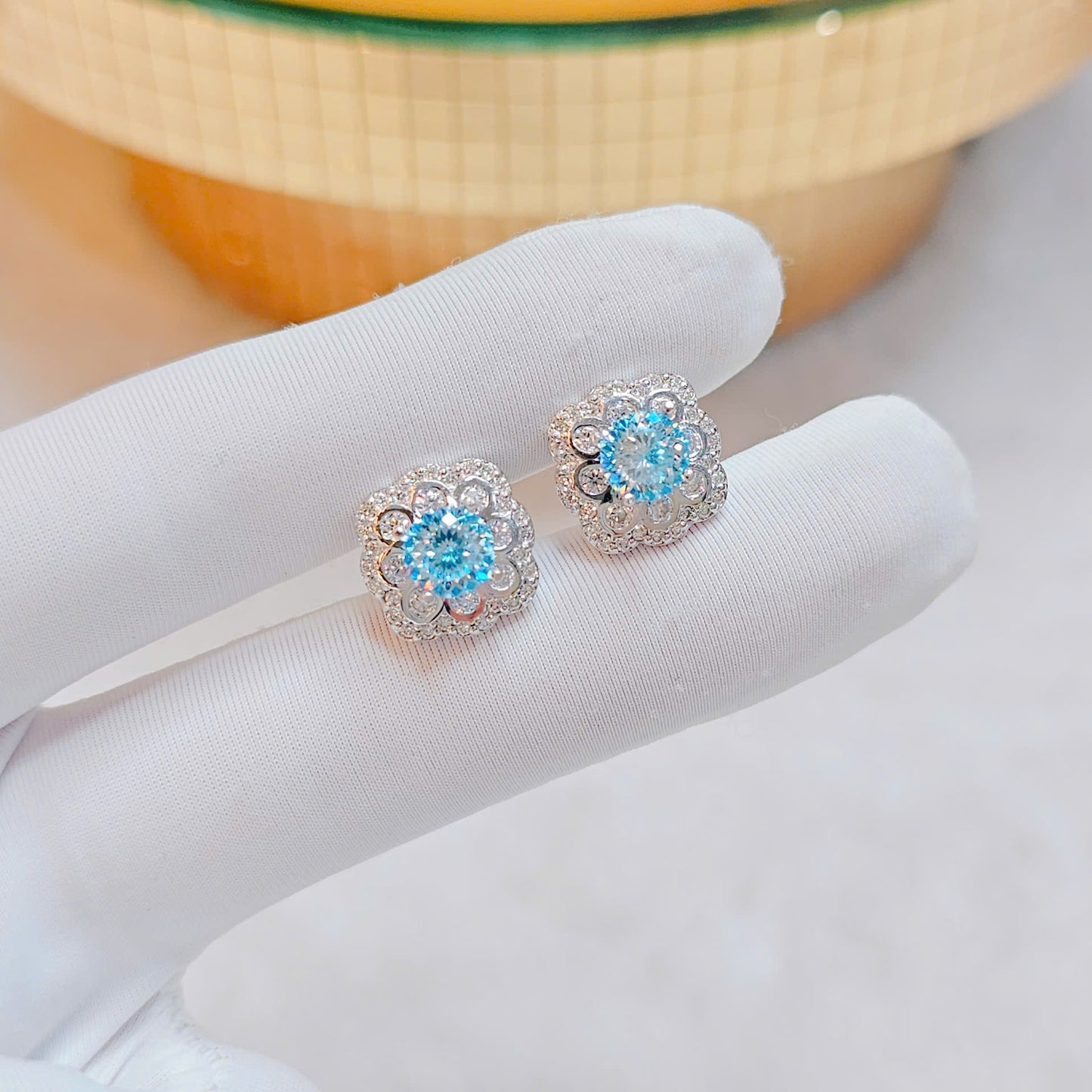 Luxury Italian Silver 5.4mm Blue Moissanite Earrings – 100 Facet Cut