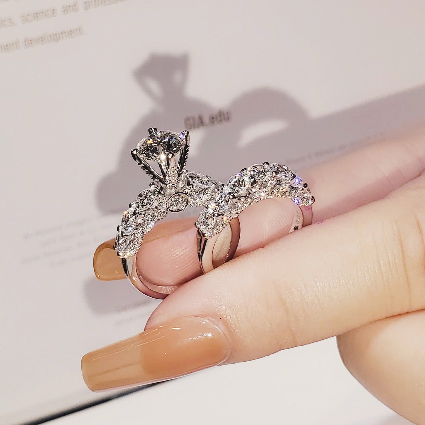 Italian Silver Full Moissanite Wedding Ring Set