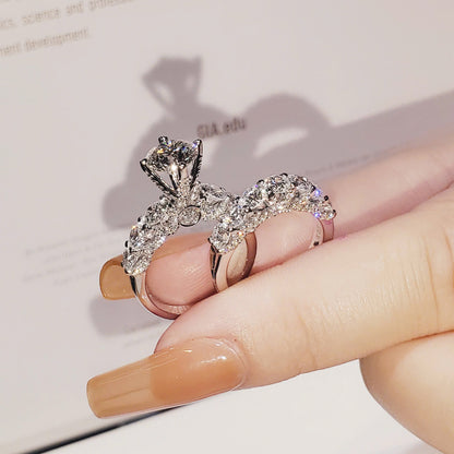 Italian Silver Full Moissanite Wedding Ring Set