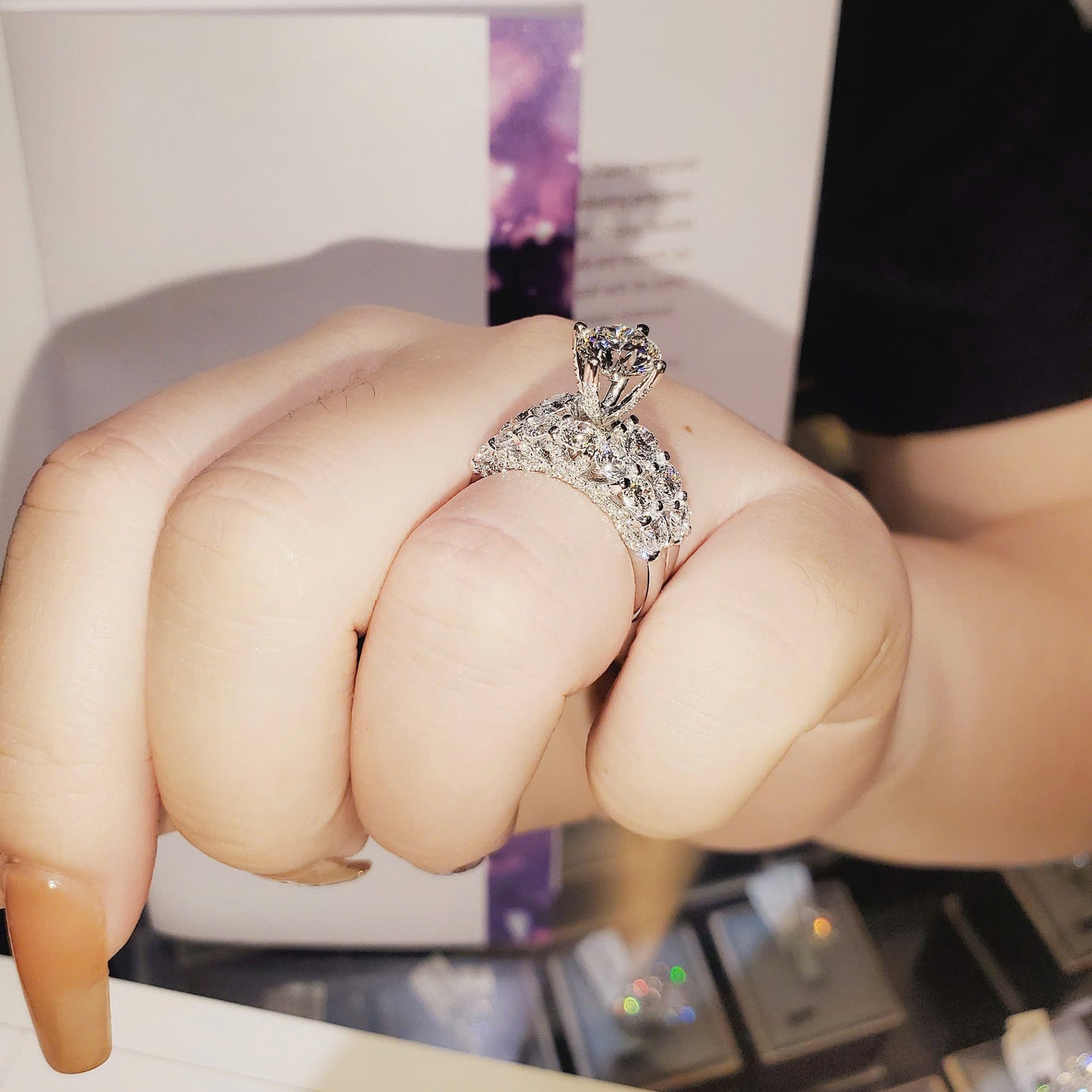 Italian Silver Full Moissanite Wedding Ring Set