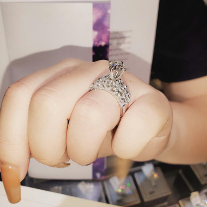 Italian Silver Full Moissanite Wedding Ring Set